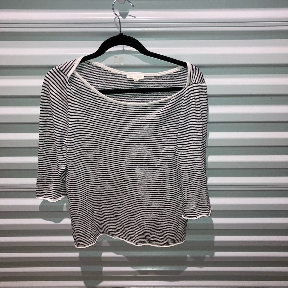 Eileen Fisher Shirt Women’s Size M Striped Mock Neck Organic Linen/ Cotton Top